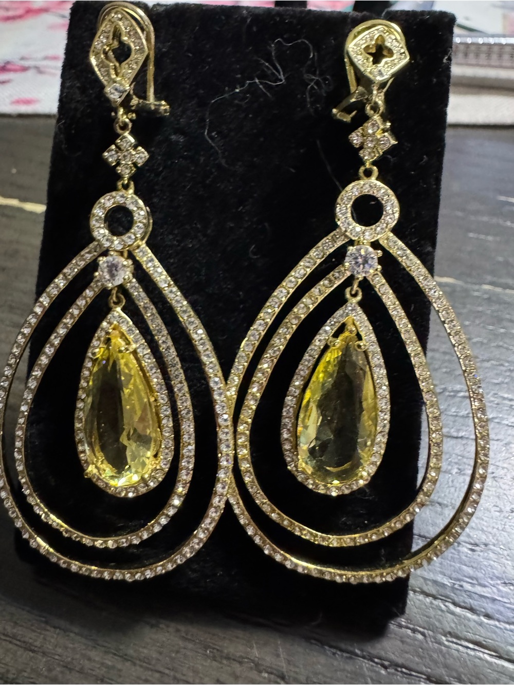 Macy's Gold-Tone Teardrop Earrings with Yellow Center Stones